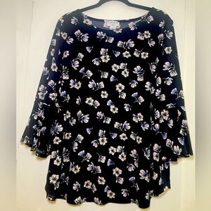 Floral Print Navy 3/4 Sleeve Top 2XL